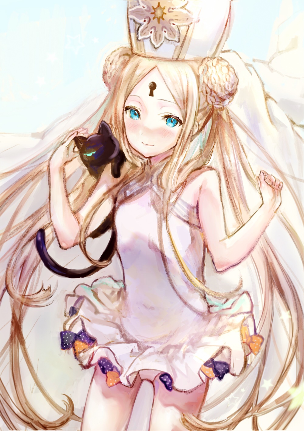 1girl, abigail_williams_(fate), abigail_williams_(swimsuit_foreigner)_(fate), abigail_williams_(swimsuit_foreigner)_(second_ascension)_(fate), bad_id, bad_pixiv_id, bare_shoulders, black_bow