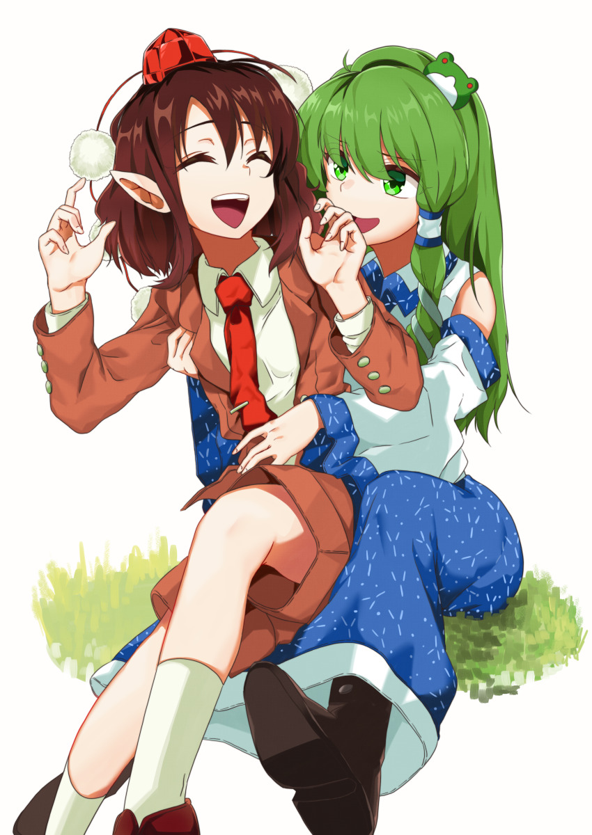 2girls, :d, absurdres, bad_id, bad_pixiv_id, blazer, blouse, brown_footwear