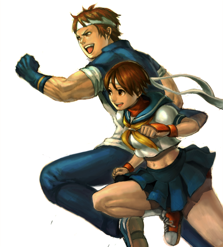 1boy, 1girl, akai_umeboshi, bad_id, bad_pixiv_id, blue_sailor_collar, capcom, crossover