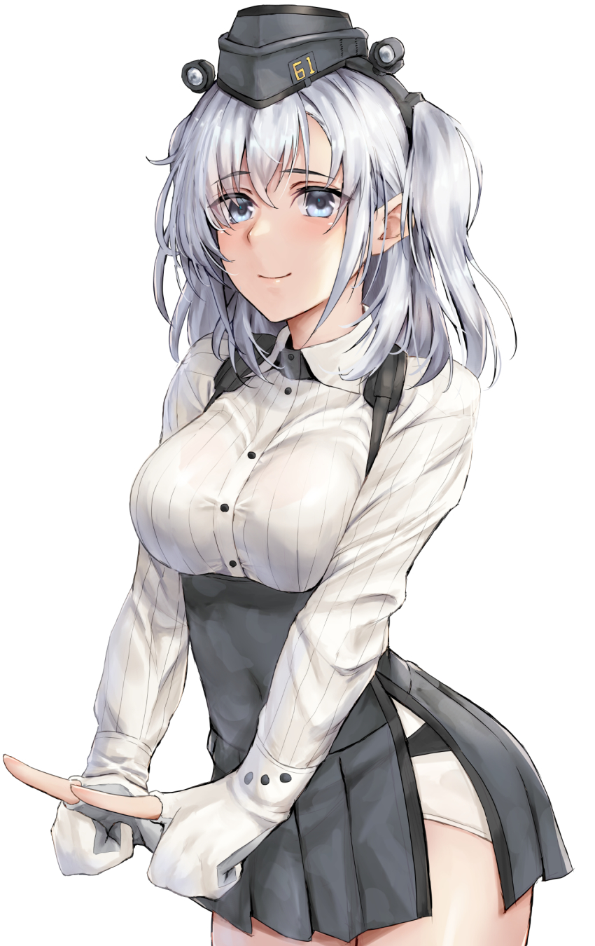 1girl, atlanta_(kancolle), atlanta_(kancolle)_(cosplay), black_hat, black_skirt, blue_eyes, breasts, buttons