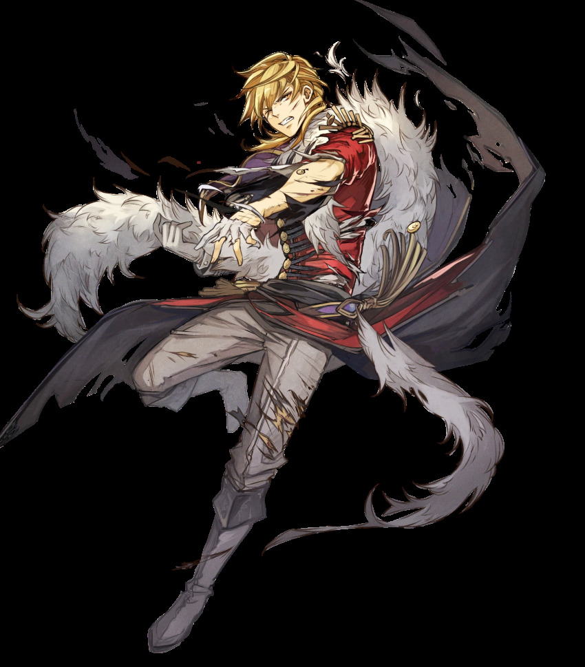 1boy, alternate_costume, blonde_hair, boots, clenched_teeth, eldigan_(fire_emblem), eldigan_(masquerade)_(fire_emblem), epaulettes