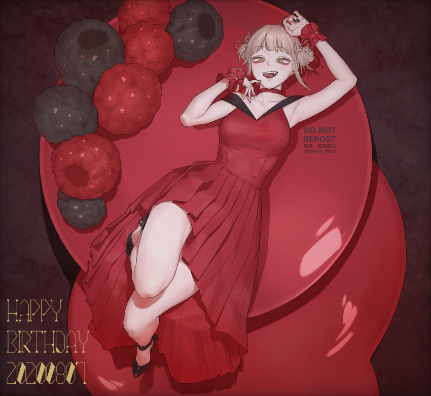 1girl, arm_up, armpits, black_footwear, black_nails, blonde_hair, boku_no_hero_academia, choker