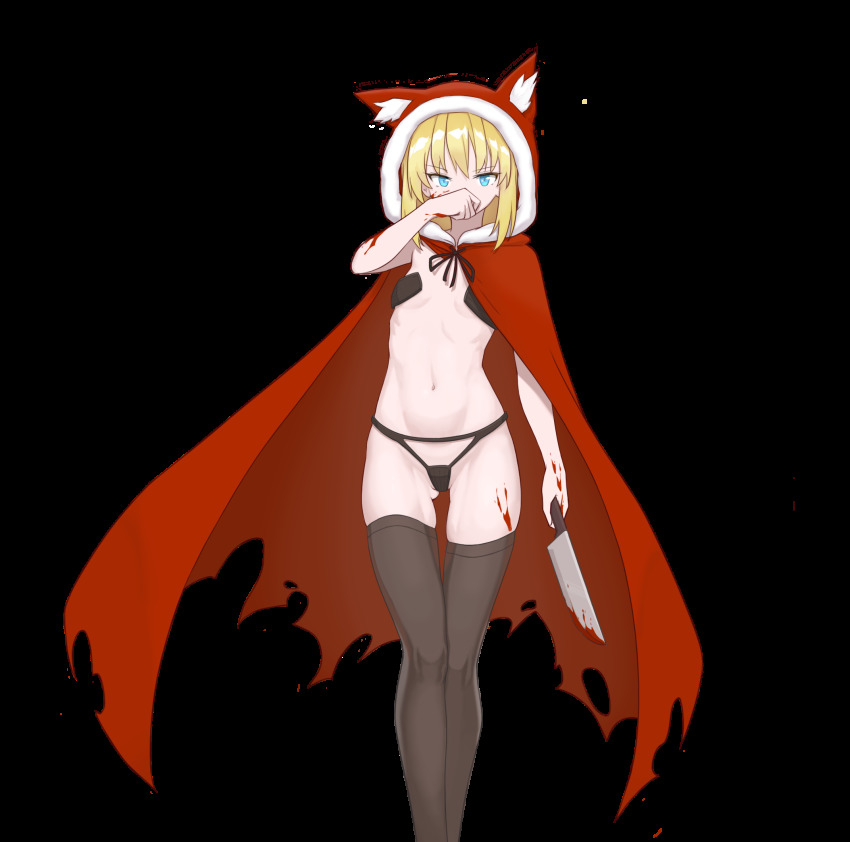 1girl, animal_hood, black_panties, black_ribbon, black_souls, black_souls_2, black_thighhighs, blonde_hair