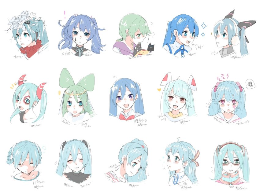 !, aqua_eyes, bless_you_(module), blue_eyes, blue_hair, blush, bow, bowtie