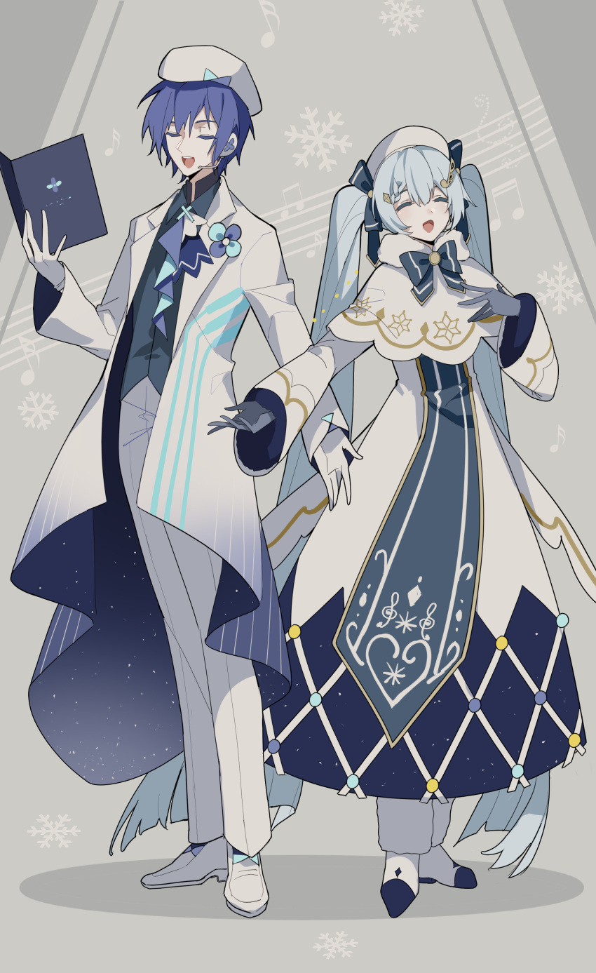 1boy, 1girl, absurdres, ascot, bass_clef, beamed_eighth_notes, beamed_sixteenth_notes, beret