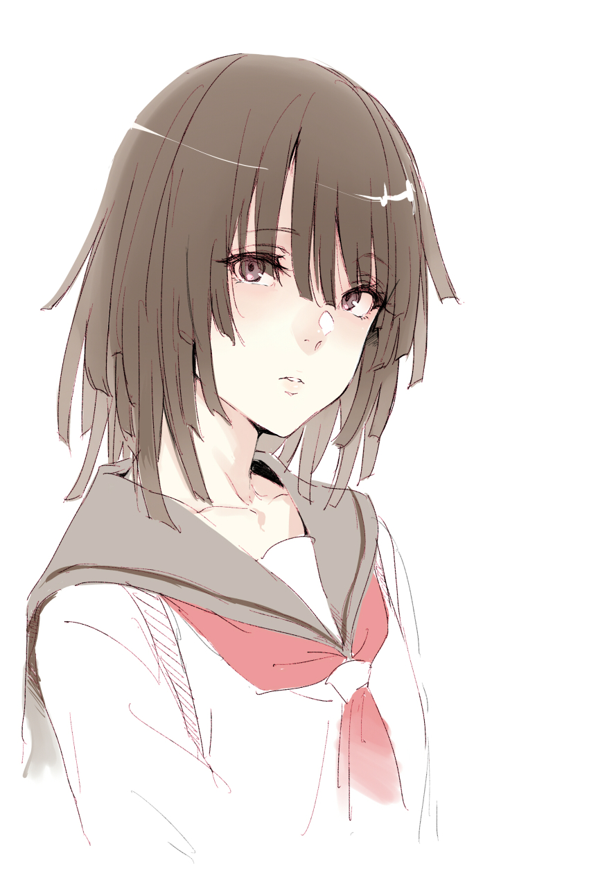 1girl, absurdres, blunt_ends, brown_eyes, brown_hair, collarbone, grey_sailor_collar, hair_between_eyes