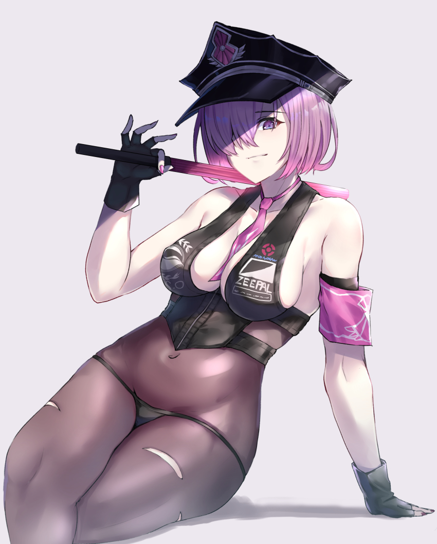 1girl, absurdres, arm_support, bare_shoulders, black_gloves, black_hat, black_panties, blush