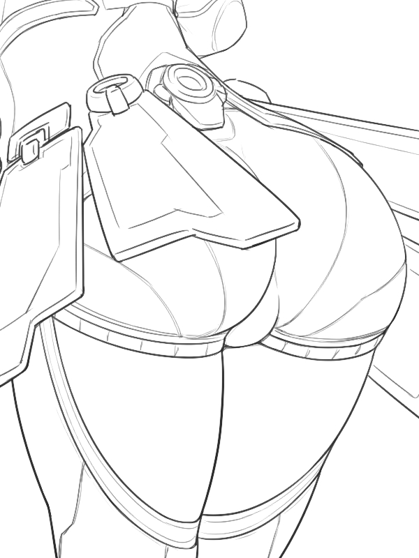 1girl, ass, ass_focus, bad_ci-en_id, bad_id, character_request, copyright_request, greyscale, kiikii, kiikii_(kitsukedokoro), monochrome, saionji_reimi, simple_background, solo, star_ocean, star_ocean:_the_last_hope, star_ocean_the_last_hope_international, tagme, white_background