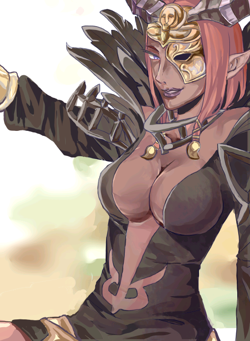 1girl, aversa_(fire_emblem), aversa_(fire_emblem)_(cosplay), breasts, cleavage, cosplay, dark-skinned_female, dark_skin