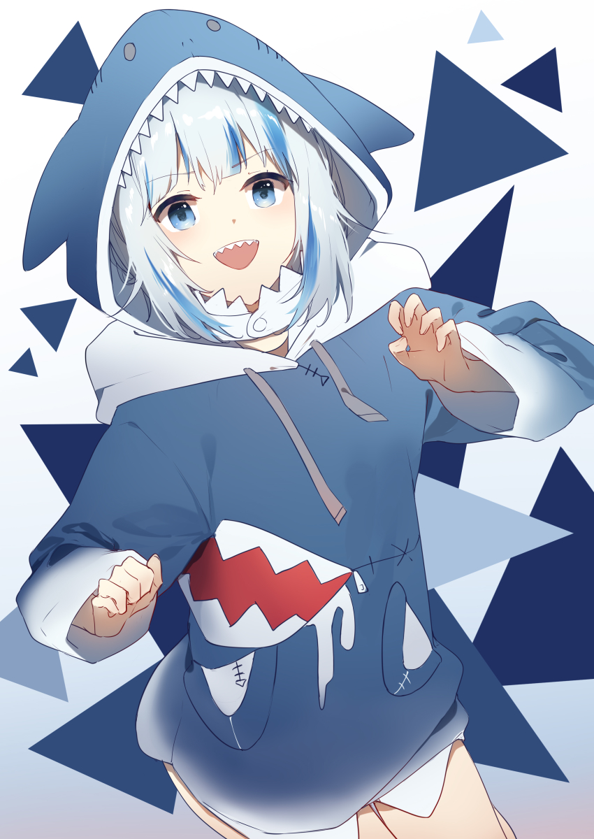 1girl, absurdres, aeror, animal_hood, blue_background, blue_eyes, blue_hair, blue_hoodie