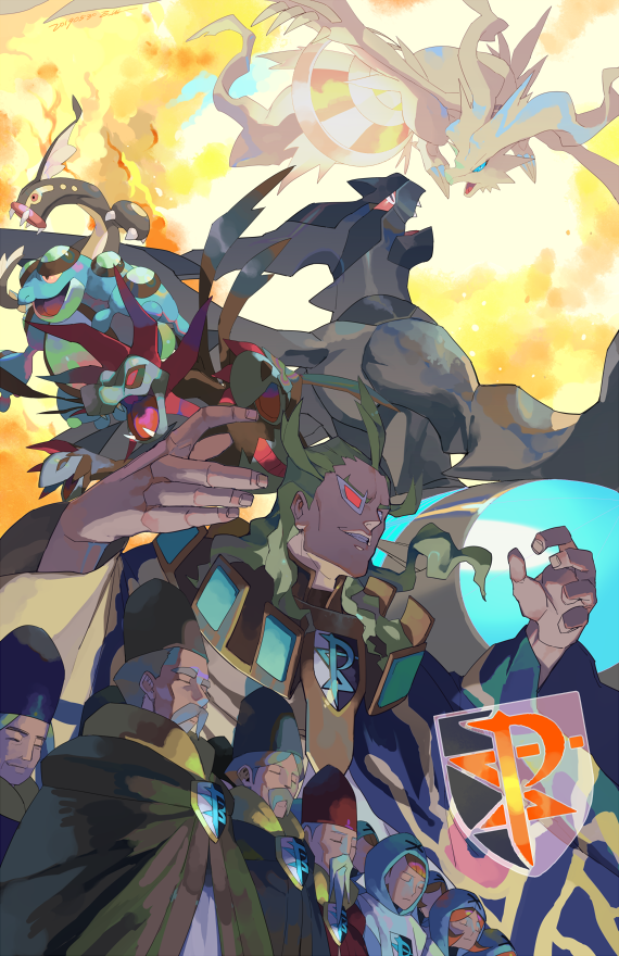 1girl, 6+boys, ahoge, bronius_(pokemon), character_request, check_character, commentary_request, e_volution