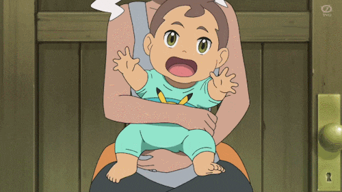 1boy, 1girl, animated, animated_gif, baby, bare_shoulders, barefoot, blinking, brown_hair, facing_viewer, head_tilt, indoors, lei_(pokemon), looking_at_viewer, lowres, mother_and_child, mother_and_son, nintendo, onesie, parent_and_child, pokemon, pokemon_(anime), pokemon_journeys, professor_burnet, reaching, reaching_towards_viewer, short_hair, sidelocks, sitting, sitting_on_lap, sitting_on_person, smile, talking, white_hair