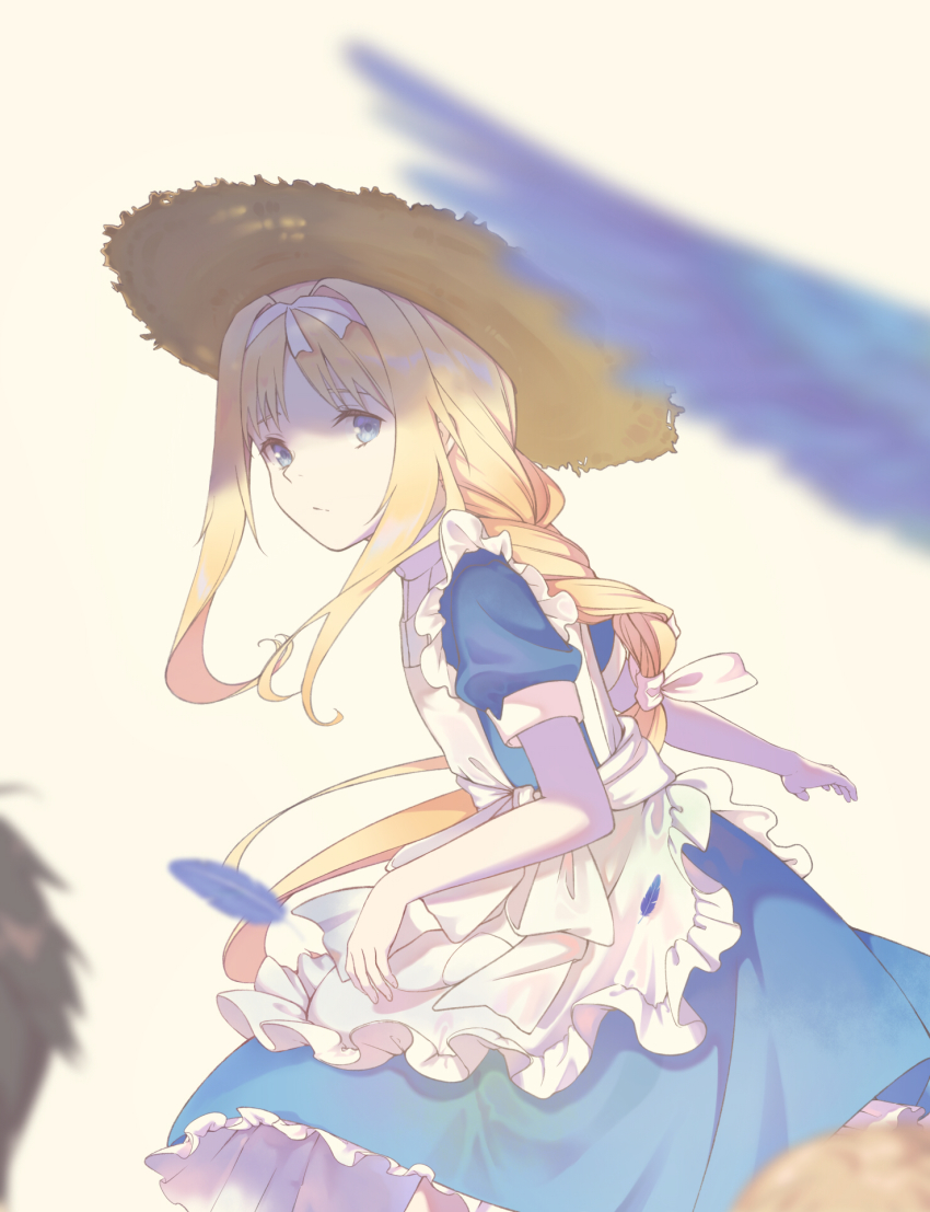 alice_zuberg, apron, apron_dress, blonde_hair, blue_eyes, dress, hat, highres