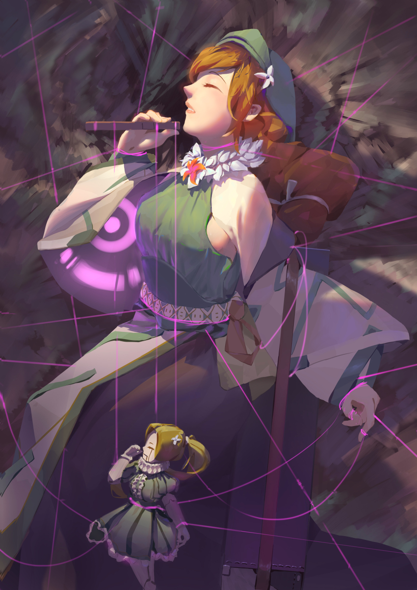 1girl, absurdres, brown_hair, closed_eyes, green_headwear, highres, long_hair, nolva_(sdorica)