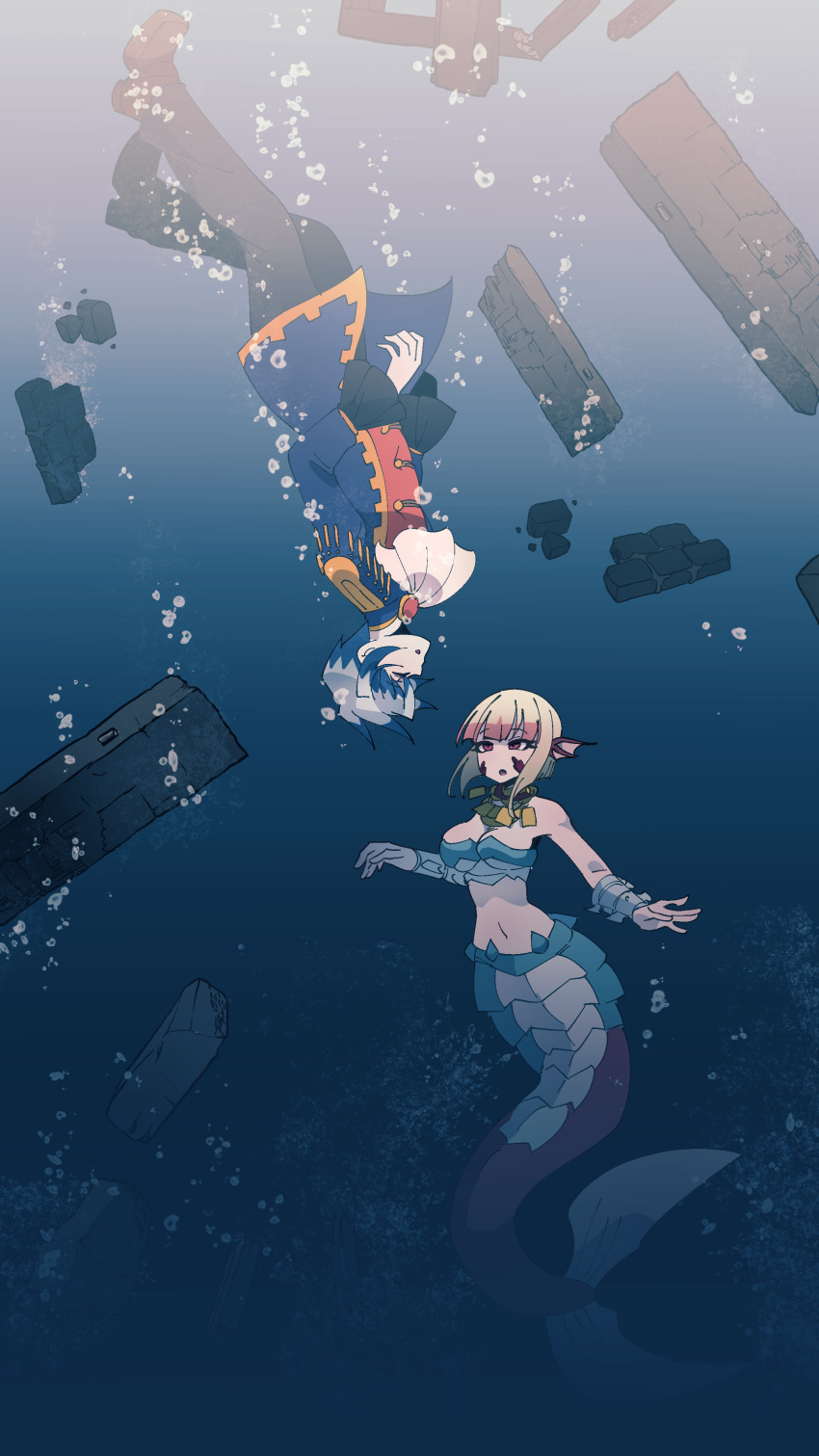 1boy, 1girl, absurdres, alternate_costume, alternate_species, blonde_hair, breasts, byakko_(shinkalion)