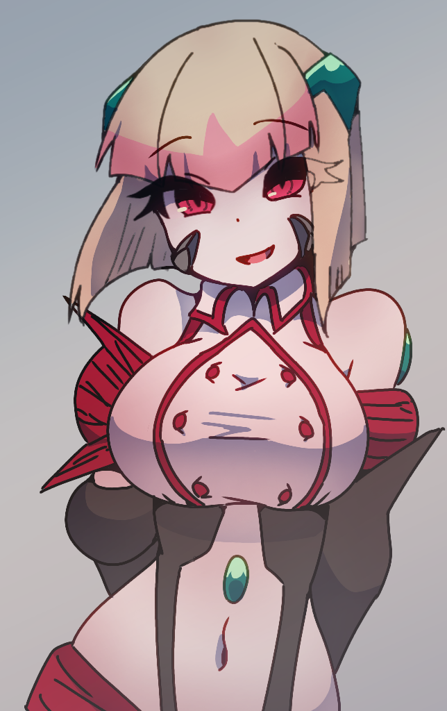 1girl, arms_behind_back, blonde_hair, breasts, floating_hair, kinugawawolf, kitoralsus, large_breasts