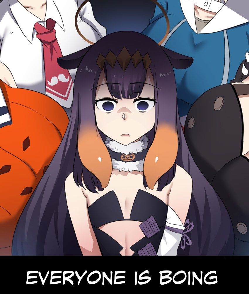 5girls, :o, absurdres, alternate_breast_size_(larger), bags_under_eyes, bare_shoulders, breast_envy, breasts