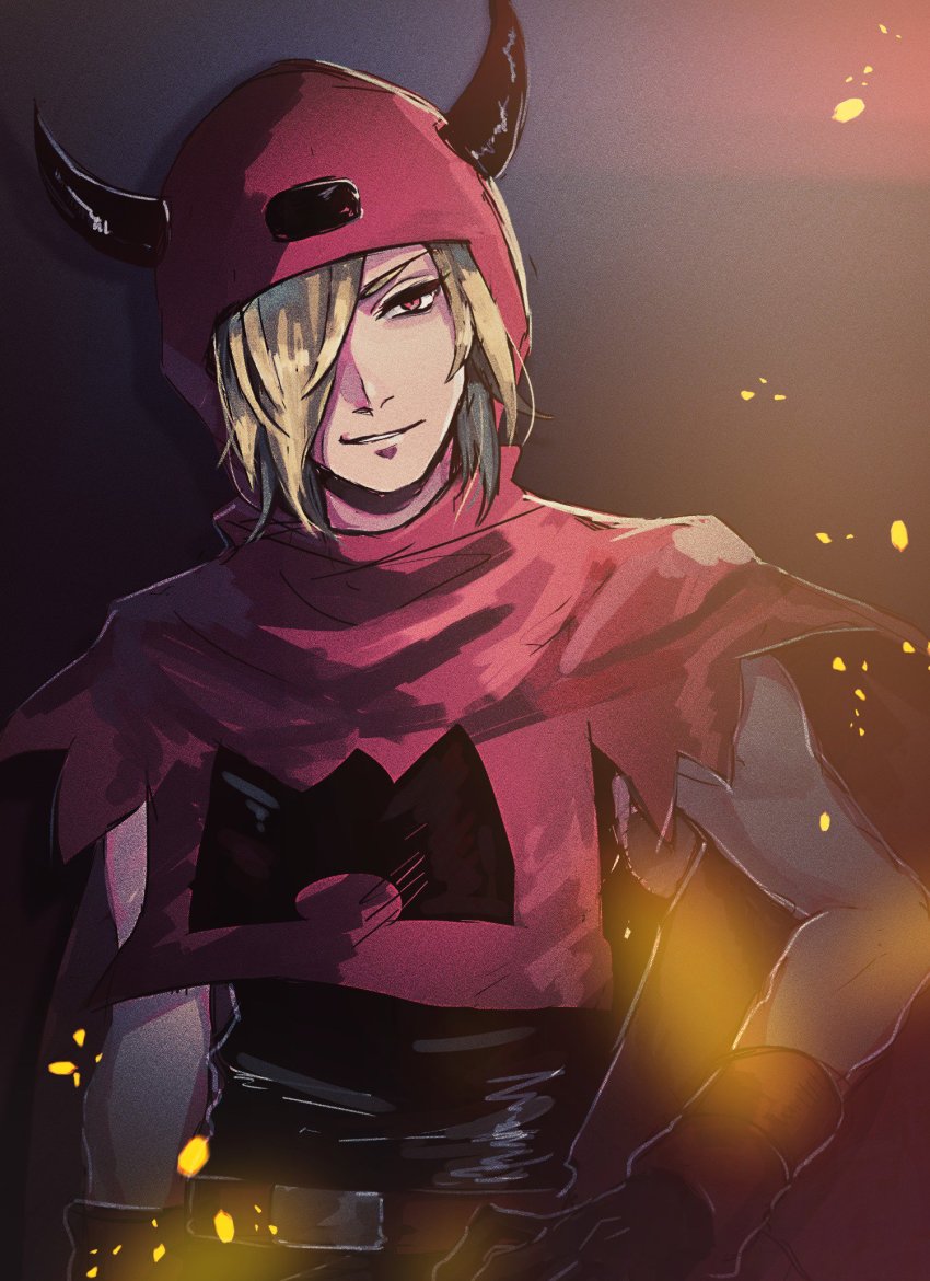 1boy, belt, blaise_(pokemon), blonde_hair, commentary_request, eyelashes, gloves, hair_over_one_eye