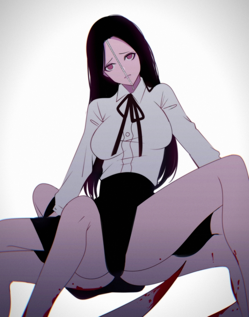 1girl, arthropod_girl, ateoyh, bad_id, bad_pixiv_id, black_hair, black_ribbon, black_skirt