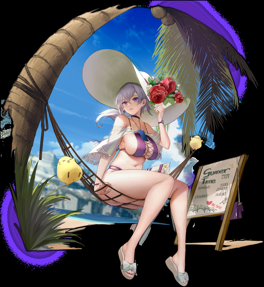 1girl, azur_lane, bare_legs, bare_shoulders, bikini, blue_sky, breasts, choker