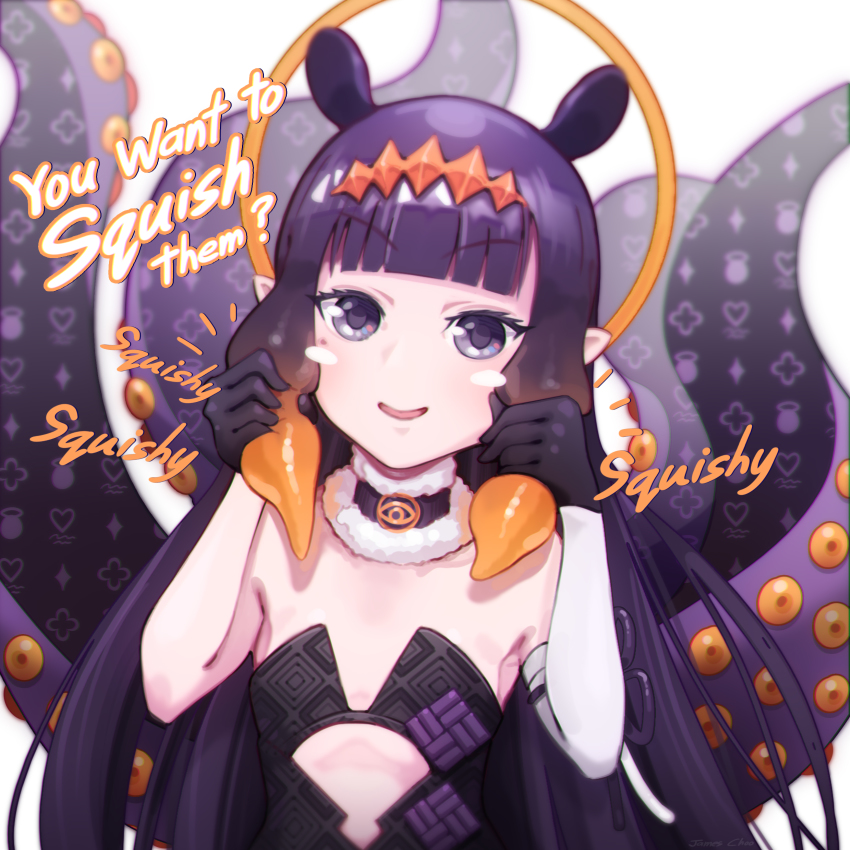 1girl, absurdres, animal_ears, black_gloves, blunt_bangs, detached_collar, detached_sleeves, english_text