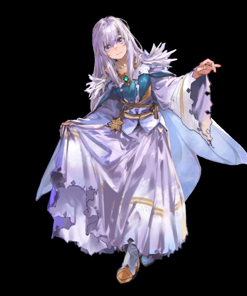 1girl, artist_request, belt, boots, circlet, dress, fire_emblem, fire_emblem:_genealogy_of_the_holy_war, fire_emblem_heroes, full_body, gem, highres, jewelry, julia_(fire_emblem), julia_(resplendent)_(fire_emblem), long_hair, necklace, nintendo, official_alternate_costume, official_art, purple_eyes, purple_hair, solo, transparent_background
