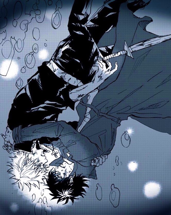 2boys, air_bubble, black_hair, black_jacket, bubble, coro_(leocorok), cross, cross_necklace