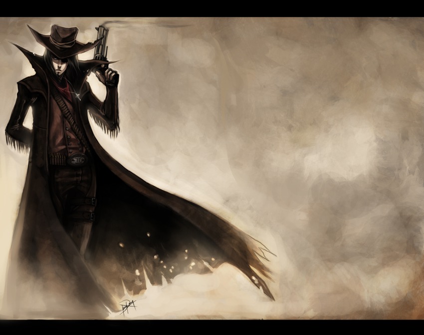 00s, 1boy, arrancar, bleach, brown_theme, bullet, coat, cowboy_hat