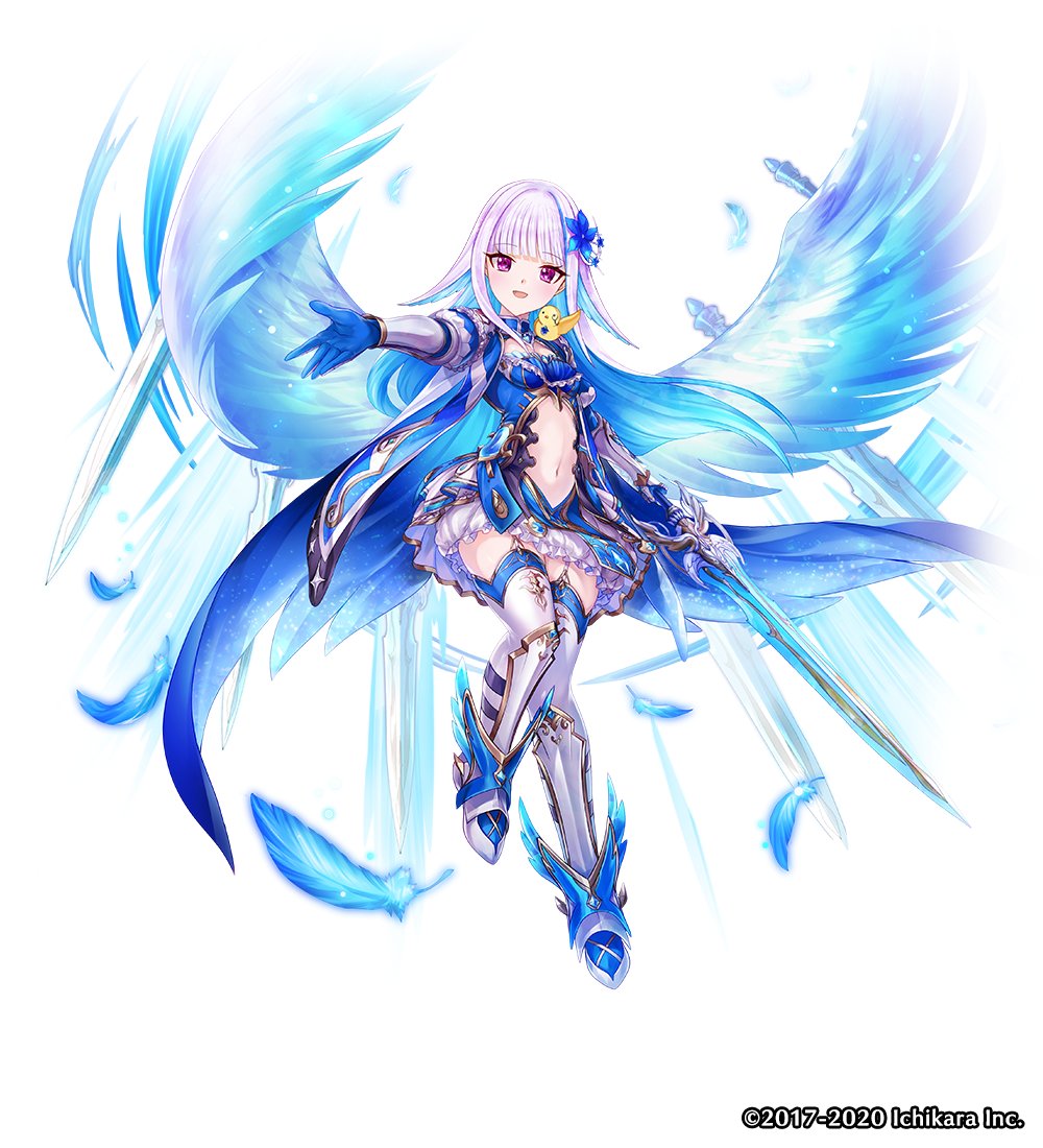 1girl, bird, blue_gloves, blunt_bangs, breasts, duck, feathers, flower