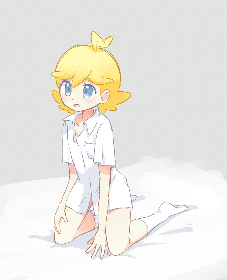 1boy, ahoge, akasaka_(qv92612), blonde_hair, blush, breast_pocket, clemont_(pokemon), collarbone