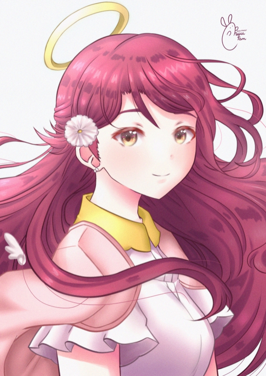 1girl, absurdres, artist_name, artist_request, blush, brown_eyes, brown_hair, earrings