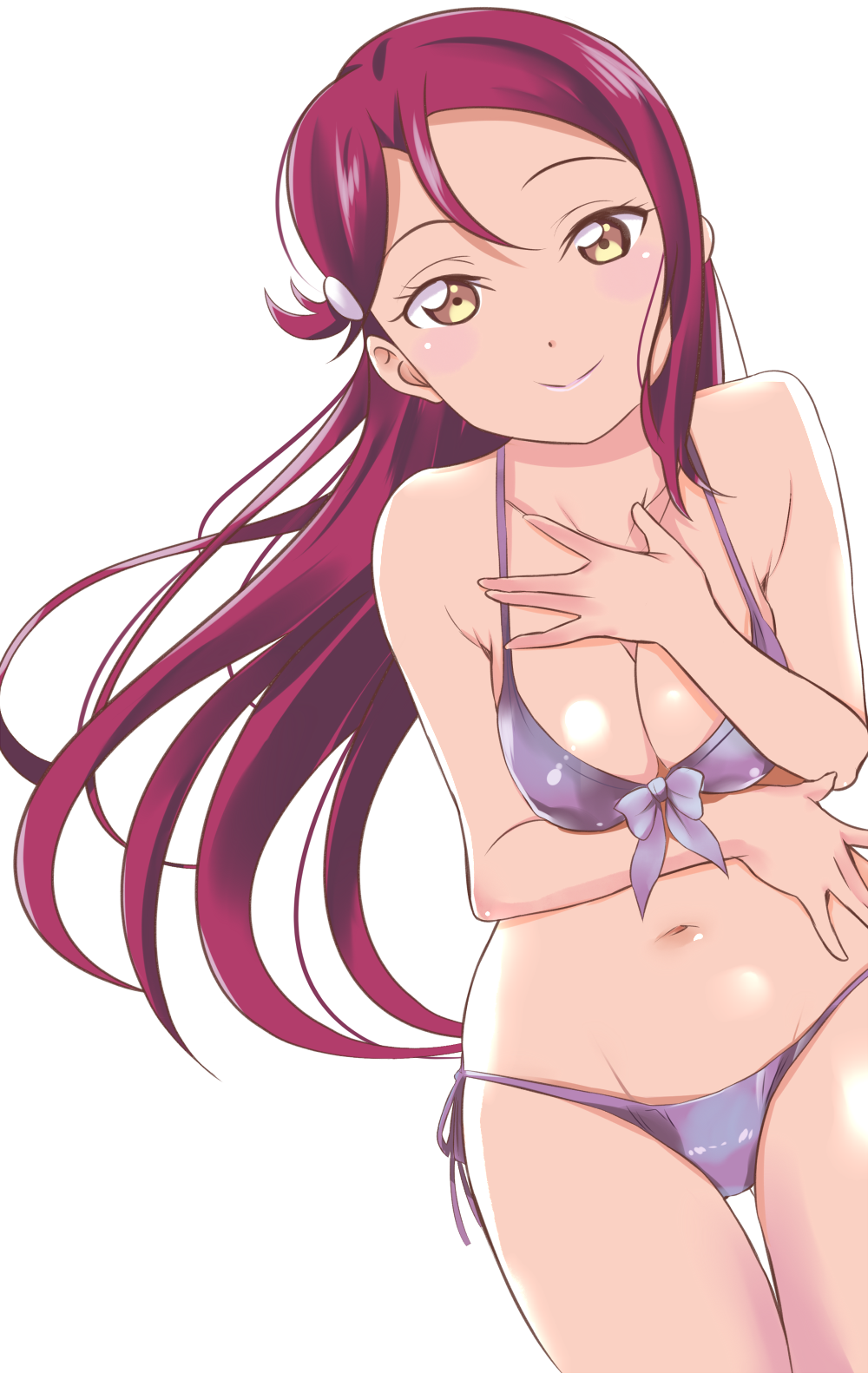 1girl, artist_name, artist_request, bare_legs, bare_shoulders, bikini, bikini_skirt, blush