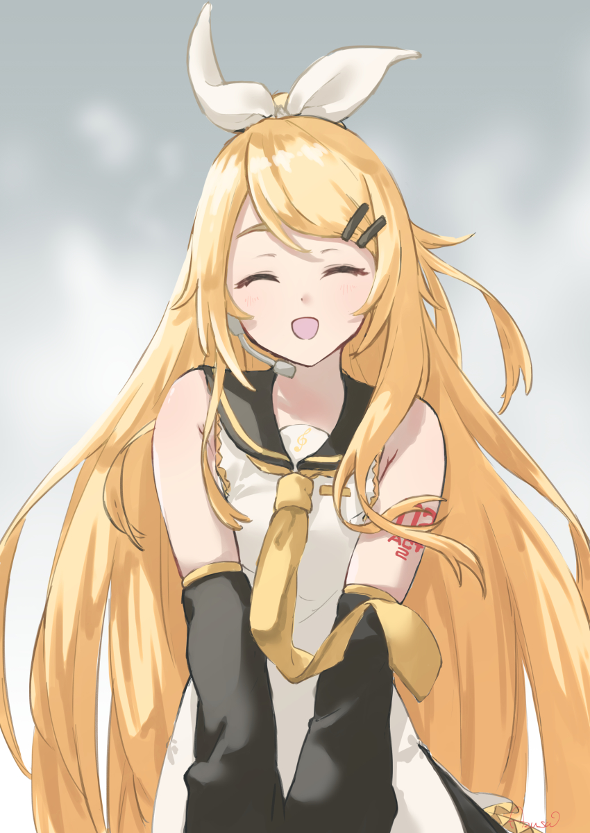 1girl, absurdres, aged_up, alternate_hairstyle, azusa_(azunyan12), bare_shoulders, black_sleeves, bow