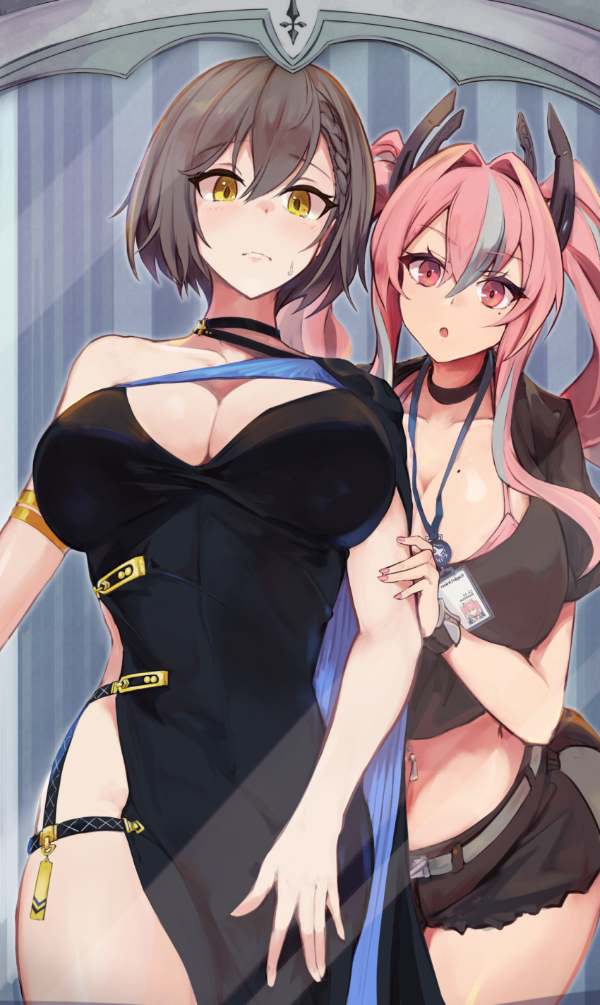 2girls, armlet, azur_lane, baltimore_(azur_lane), baltimore_(evening_breeze_minuet)_(azur_lane), bare_shoulders, bikini, black_choker