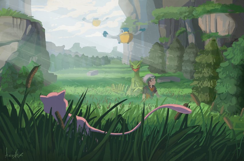 1boy, ani_(puniper), beanie, brendan_(pokemon), closed_mouth, cloud, commentary, day