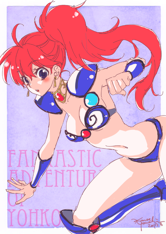 1girl, armor, asagiri_youko, bikini_armor, boots, breasts, cleavage, earrings