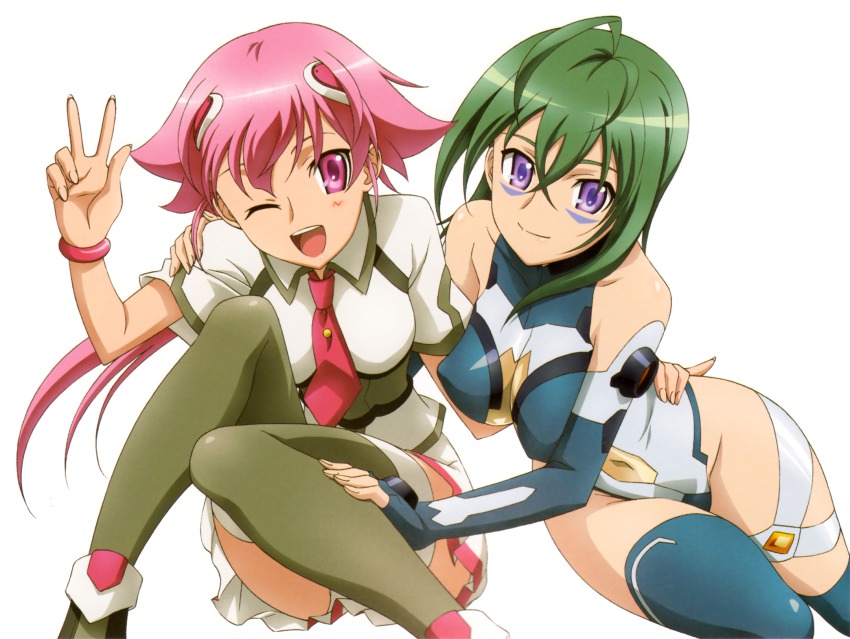 00s, 2girls, green_hair, groin, highres, inayoshi_asako, kabashima_yousuke, kannagi_itsuki
