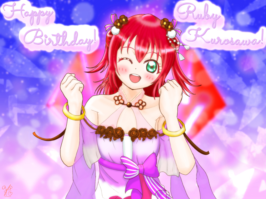 1girl, aqua_eyes, artist_name, artist_request, bare_shoulders, blush, breasts, brown_hair