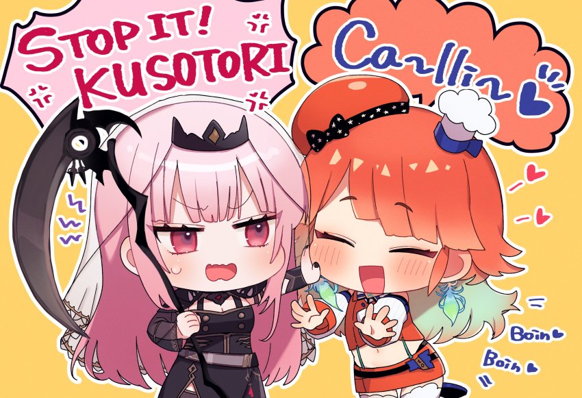 2girls, anger_vein, bad_id, bad_twitter_id, black_dress, black_footwear, black_legwear, black_nails