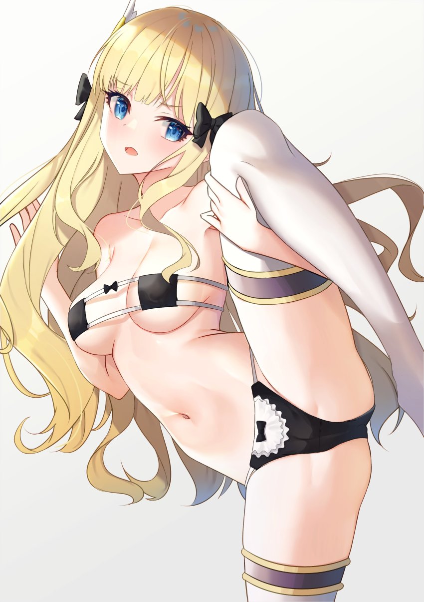 1girl, absurdres, amrita_(amber78gou), bare_shoulders, bikini, black_bikini, black_bow, blonde_hair