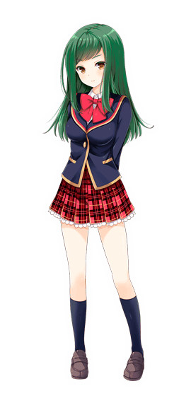 1girl, arms_behind_back, black_socks, bow, bowtie, breasts, brown_eyes, closed_mouth