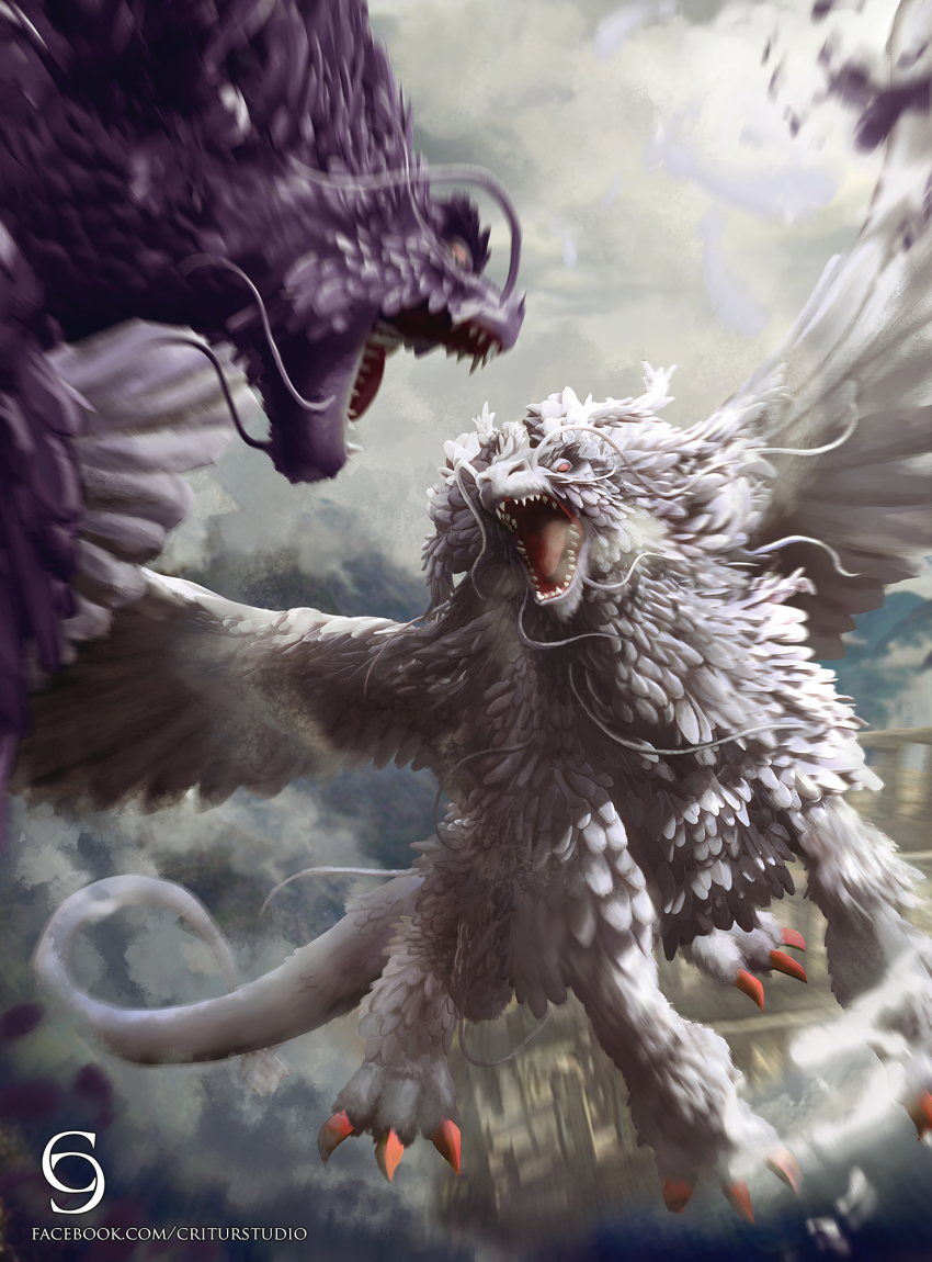 andybelzark, battle, claws, commentary_request, dragon, duel_monster, epic, highres