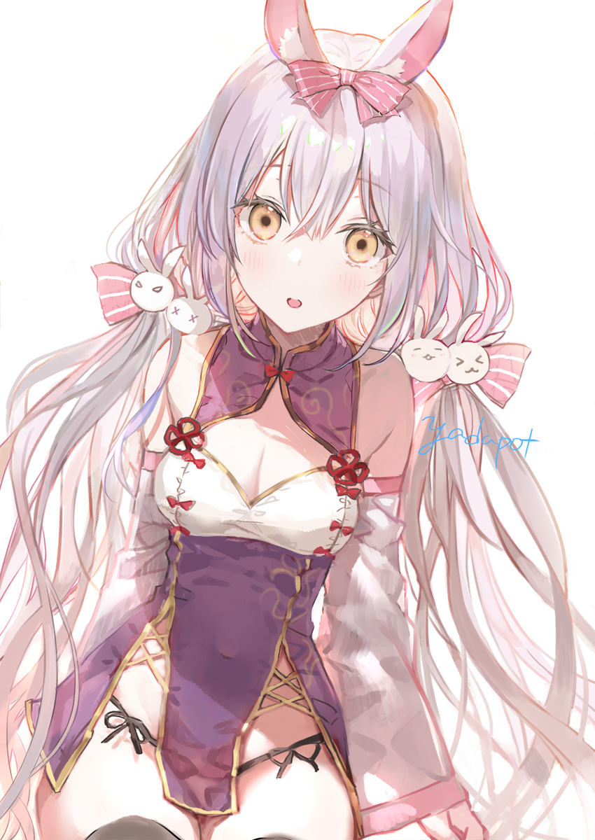 >_<, 1girl, animal_ear_fluff, animal_ears, artist_name, black_panties, bow, breasts