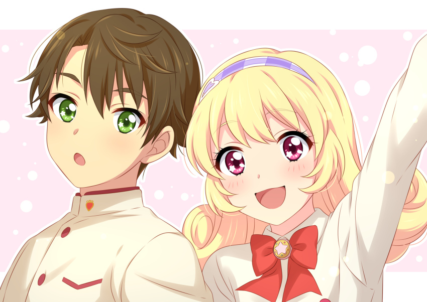 1boy, 1girl, :o, absurdres, asymmetrical_bangs, bad_id, bad_twitter_id, blazer