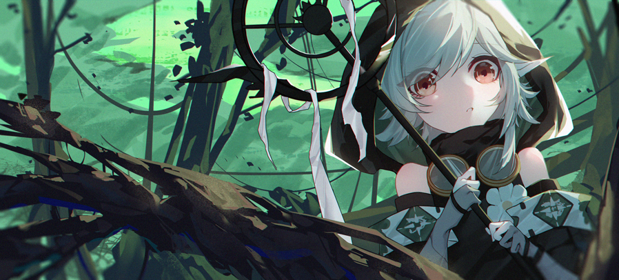 1girl, arknights, bare_shoulders, brown_eyes, commentary, gloves, goggles, goggles_around_neck