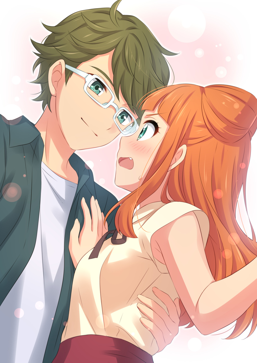 1boy, 1girl, absurdres, aikatsu!_(series), aikatsu_stars!, armpits, blouse, blush