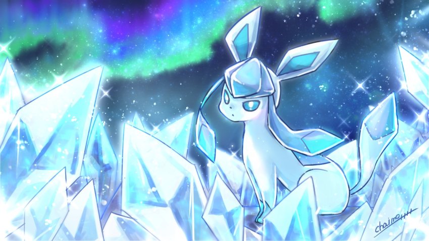blue_eyes, chaimo_box, closed_mouth, commentary_request, crystal, gen_4_pokemon, glaceon, looking_at_viewer