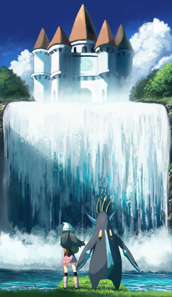 1girl, bag, beanie, black_hair, black_legwear, boots, building, cloud