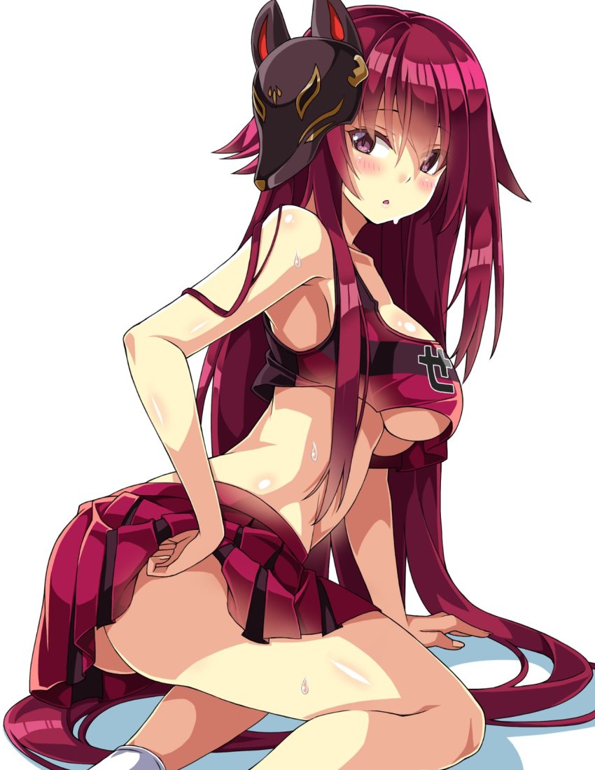 1girl, ass, azur_lane, blouse, blush, breasts, cheerleader, chitose_(azur_lane)