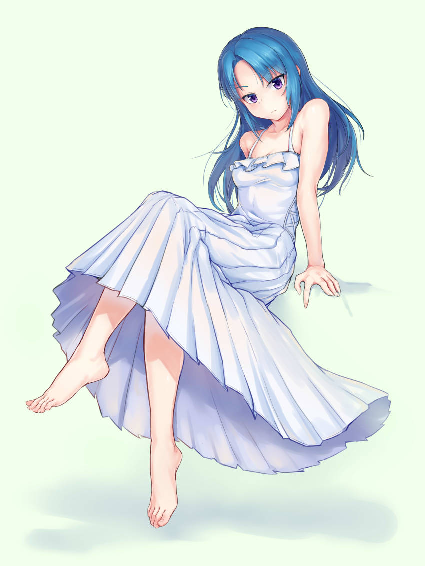 1girl, absurdres, alice_gear_aegis, aomoro, bad_id, bad_pixiv_id, bare_shoulders, barefoot